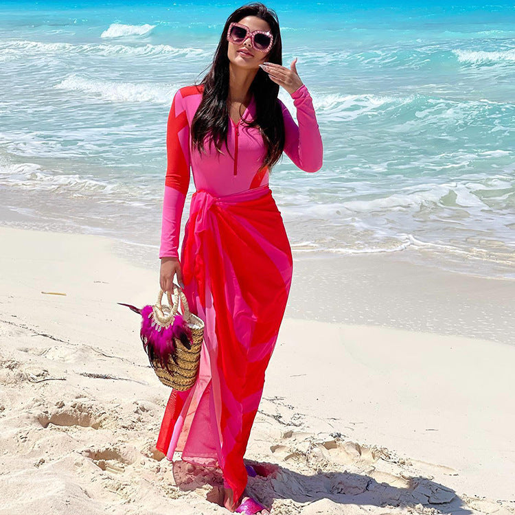 Long Sleeved Printed One Piece Swimsuit Women Surfing Set Bella Mia